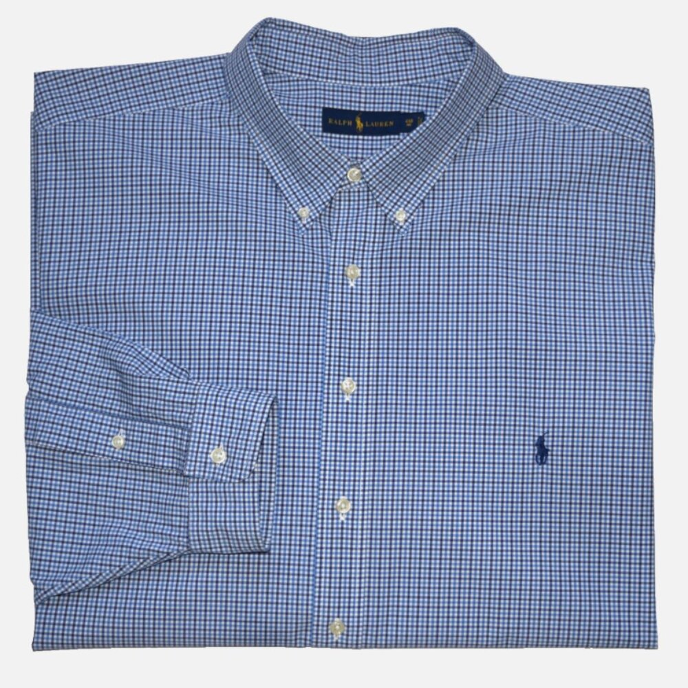 RALPH LAUREN Blue White Checks Long Sleeve Button Down Shirt Size 4XB